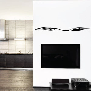 Black racing vehicle pinstripe vinyl decal with flame-style graphic for wall
