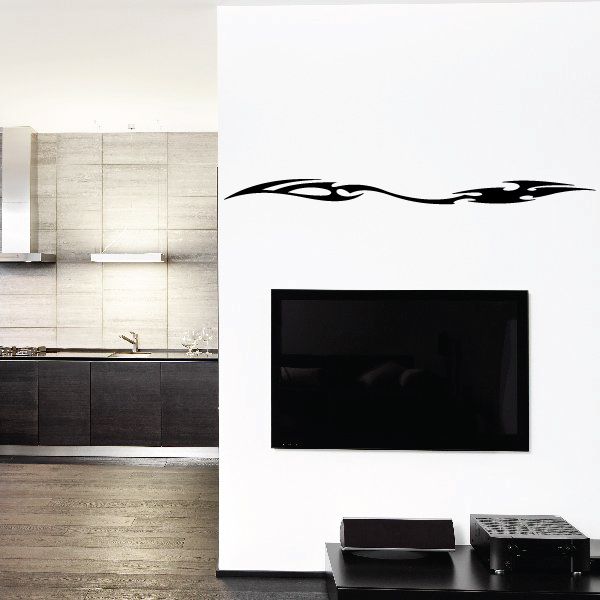 Black racing vehicle pinstripe vinyl decal with flame-style graphic for wall