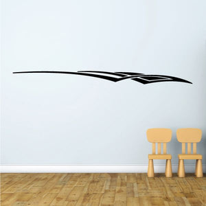 Racing vehicle pinstripe vinyl decal, black swoosh with chevron stripes