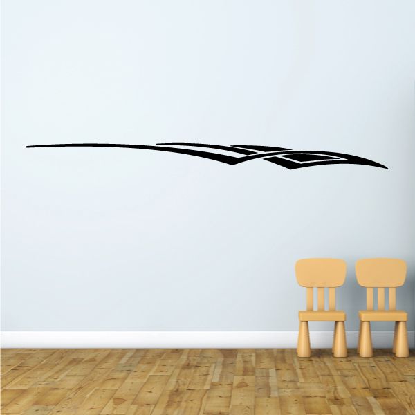 Racing vehicle pinstripe vinyl decal, black swoosh with chevron stripes