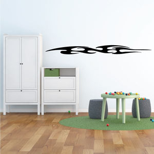 Black racing pinstripe vinyl decal with flame-style graphics strip for walls