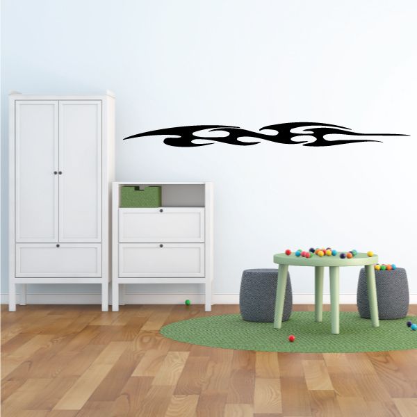 Black racing pinstripe vinyl decal with flame-style graphics strip for walls