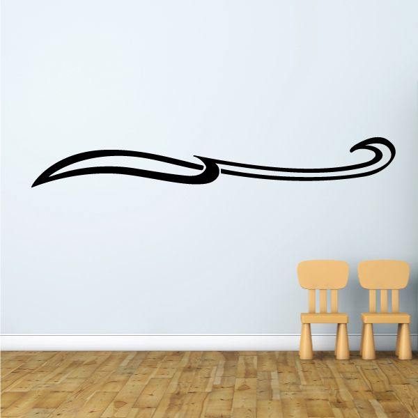 Black racing pinstripe vinyl decal with curved flame-like ends