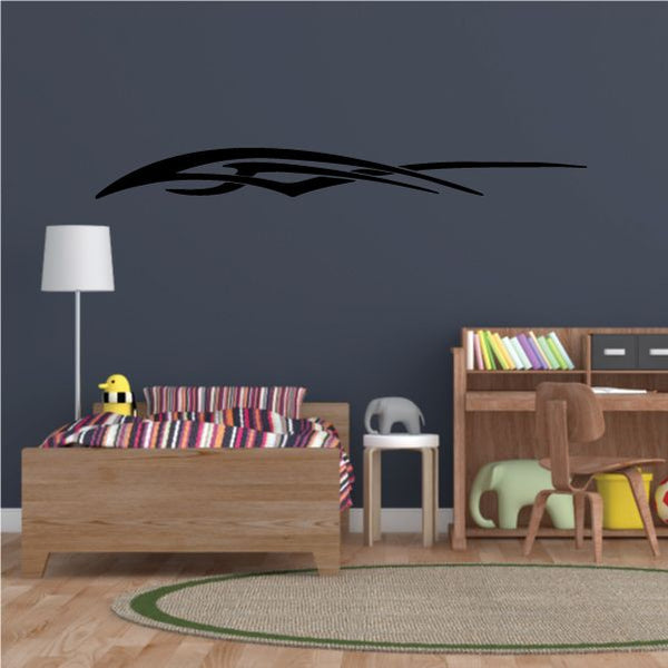 Racing vehicle pinstripe vinyl decal with black racing stripe swoosh