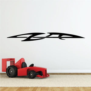Racing vehicle pinstripe vinyl decal with black and white speed stripe graphic