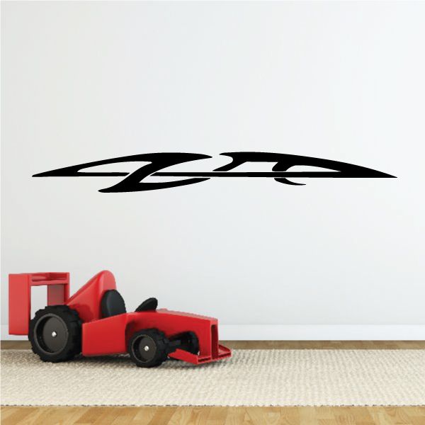 Racing vehicle pinstripe vinyl decal with black and white speed stripe graphic