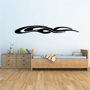 Racing vehicle pinstripe vinyl decal, black and white flame-style stripe silhouette