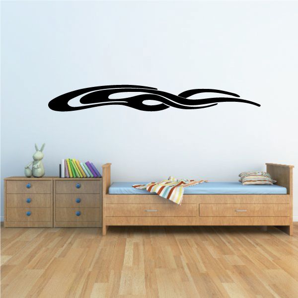 Racing vehicle pinstripe vinyl decal, black and white flame-style stripe silhouette
