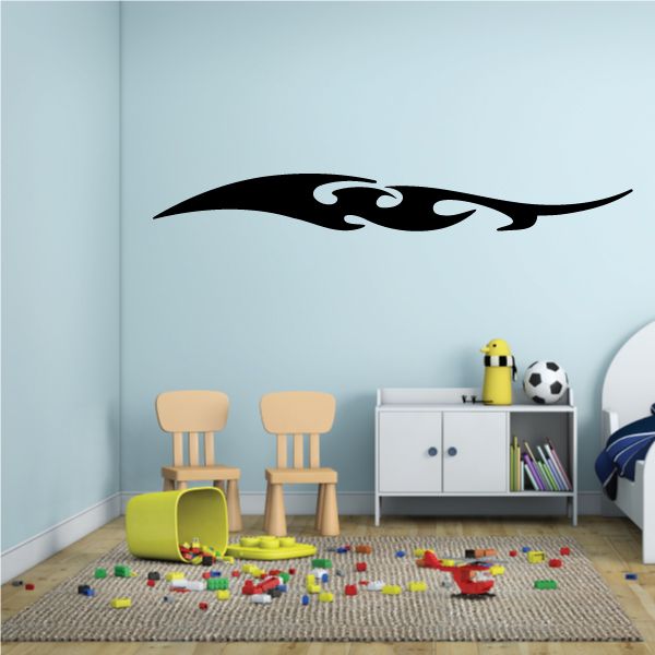 Racing pinstripe vinyl decal with black flame graphic