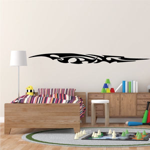 Black racing vehicle pinstripe vinyl decal with flame-like swoosh