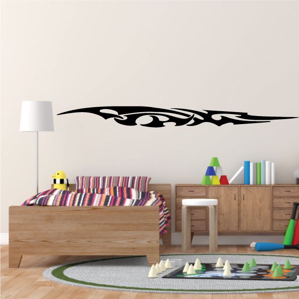 Black racing vehicle pinstripe vinyl decal with flame-like swoosh