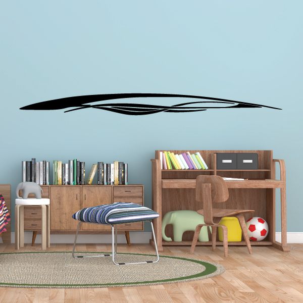 Racing vehicle pinstripe vinyl decal, black with white stripe accents