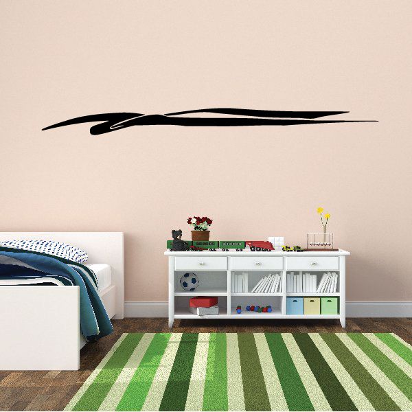 Racing vehicle pinstripe vinyl decal with long black swoosh line