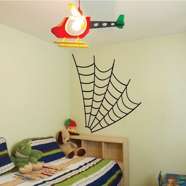 Spider web vinyl wall decal with black pinstripe lines