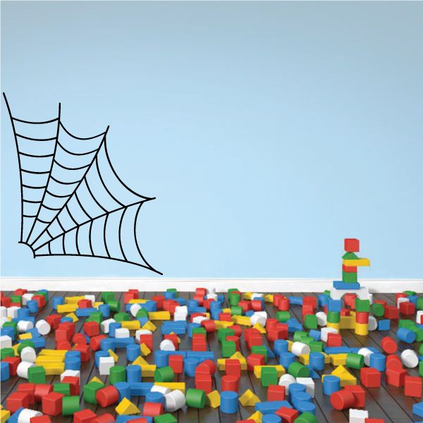 Black spiderweb pinstripe vinyl wall decal with web lines and curved edges