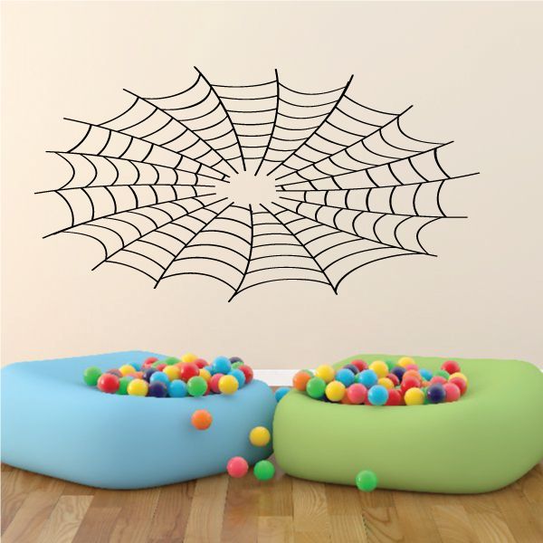 Spiderweb vinyl wall decal with black pinstripe-style lines, webburst pattern