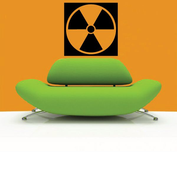 Radiation hazard wall decal: yellow trefoil on black square