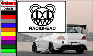 Square Radiohead bear logo decal with headphones and black text