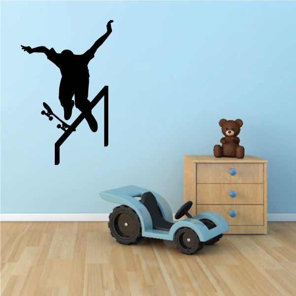 Skateboarder silhouette wall decal, black vinyl figure with board
