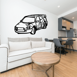 Cartoon rally car wall decal in black line art