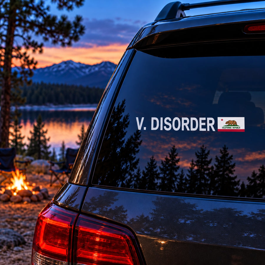 Car rear window decal with custom rally name and small state flag
