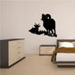 Black ram and calf silhouette decal on grass, wall sticker