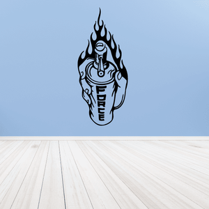Black flaming skull vinyl wall decal with stylized face and flames