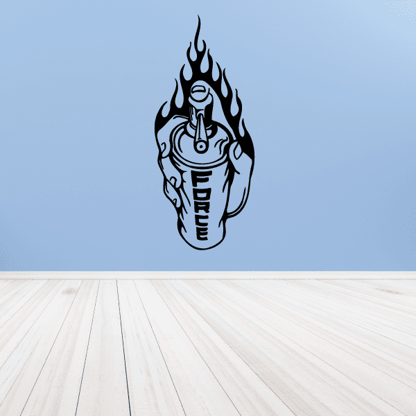 Black flaming skull vinyl wall decal with stylized face and flames