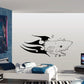 Black razor-shark head wall decal with teeth and stylized motion lines