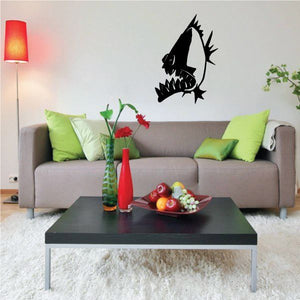 Black piranha decal with jagged teeth and spiked fins