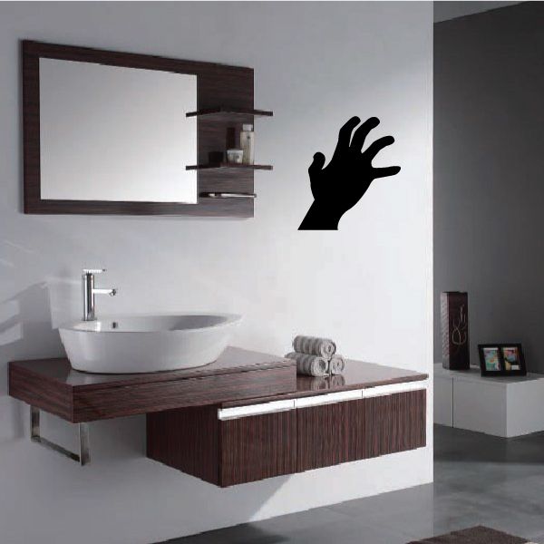 Reaching hand wall decal, black silhouette, raised fingers in reaching pose