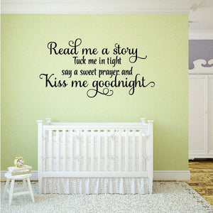 Bedtime wall decal with cursive quote: Read me a story, Kiss me goodnight