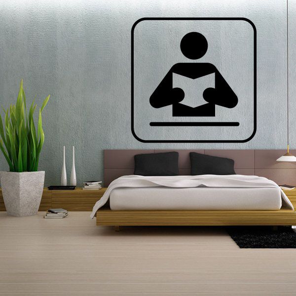 Reading sign wall decal with black seated reader icon in rounded square