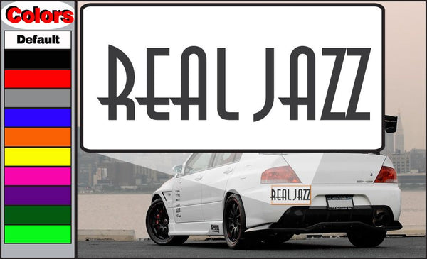 Real Jazz car decal: bold 'REAL JAZZ' on dark rectangle background