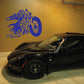 Vinyl reaper skull wall decal, blue skeleton holding a scythe with a wheel