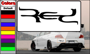 Red band decal with black stylized lettering on white background