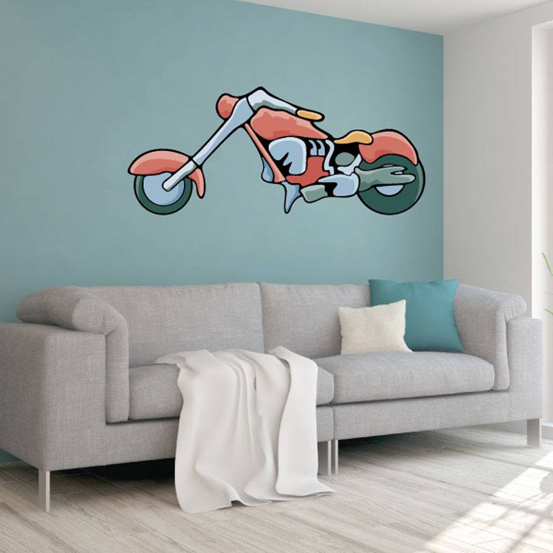 Red chopper motorcycle sticker decal with side profile rider