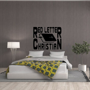 Red letter Christian cross wall decal with stylized cross and lettering