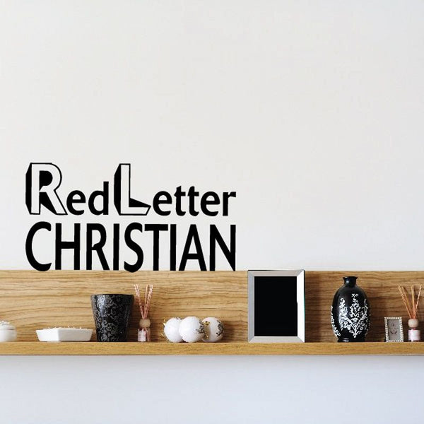 Christian wall decal reading “RedLetter CHRISTIAN” in bold black and red lettering