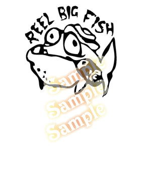 Stylized smoking fish decal with circular text in black and beige tones