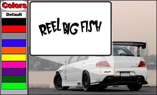 Straight text decal: REEL BIG FISH black lettering on white