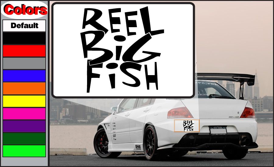 Image of reel big fish Vertical Text Decal