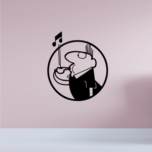 Referee whistle decal: referee in black suit, blowing whistle inside circular icon