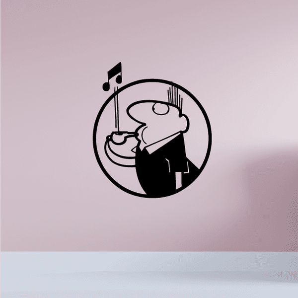 Referee whistle decal: referee in black suit, blowing whistle inside circular icon