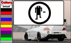 Robot decal sticker with black circular border and pixel robot graphic on white