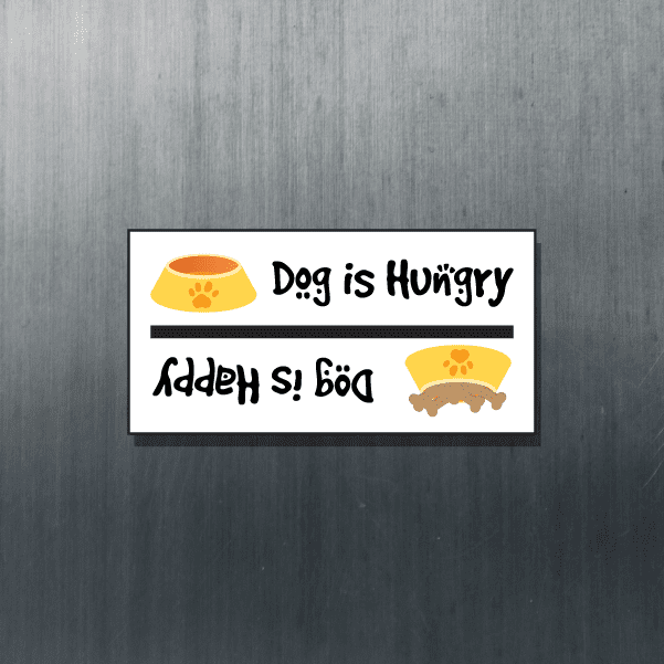 Rectangle magnet: 'Dog is Hungry' text with yellow bowl and paw icon