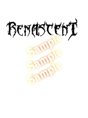 Renascent decal with black gothic lettering