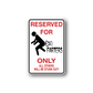 Vinyl sign wall decal with red RESERVED and FARTERS ONLY text, black character icon