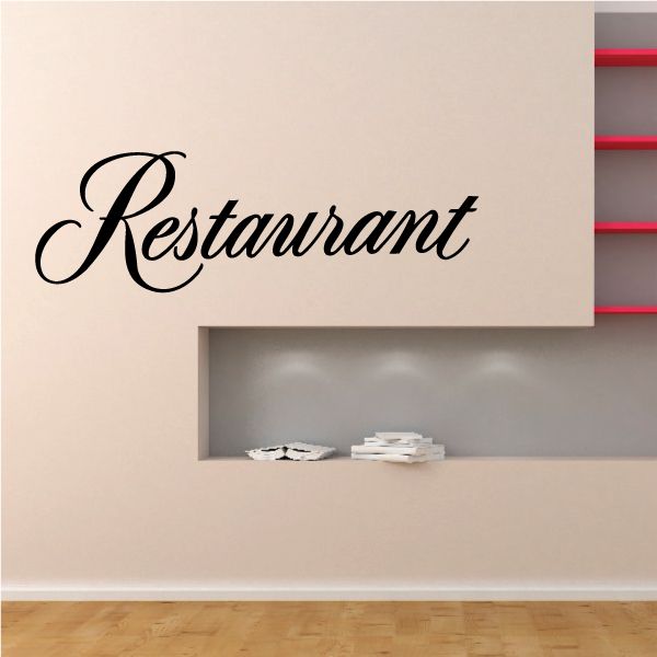Restaurant wall decal, black cursive script vinyl lettering