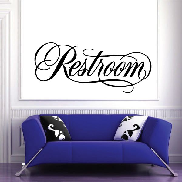 Restroom wall decal with black cursive Restroom lettering